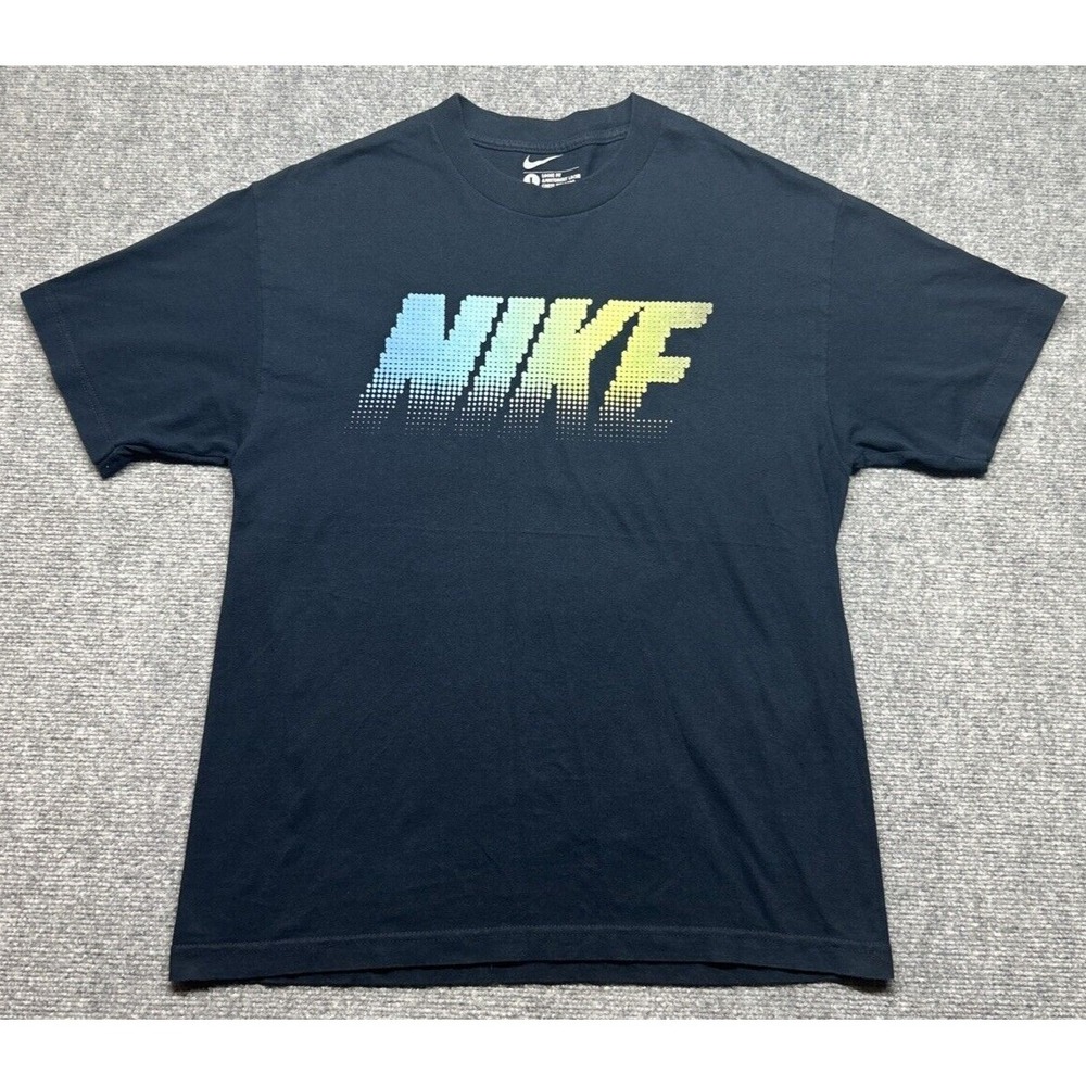 Nike T-Shirt Mens L Blue Spellout Loose Fit Short Sleeve Cotton Crew Neck